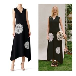 Tory Burch Dress Black Embroidered Lace Applique Resort Collection Sleeveless 0